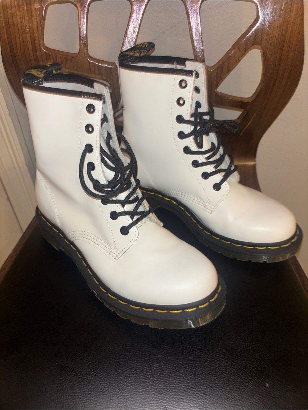 Dr. Martens White Lace-Up Combat Boots with Black Laces